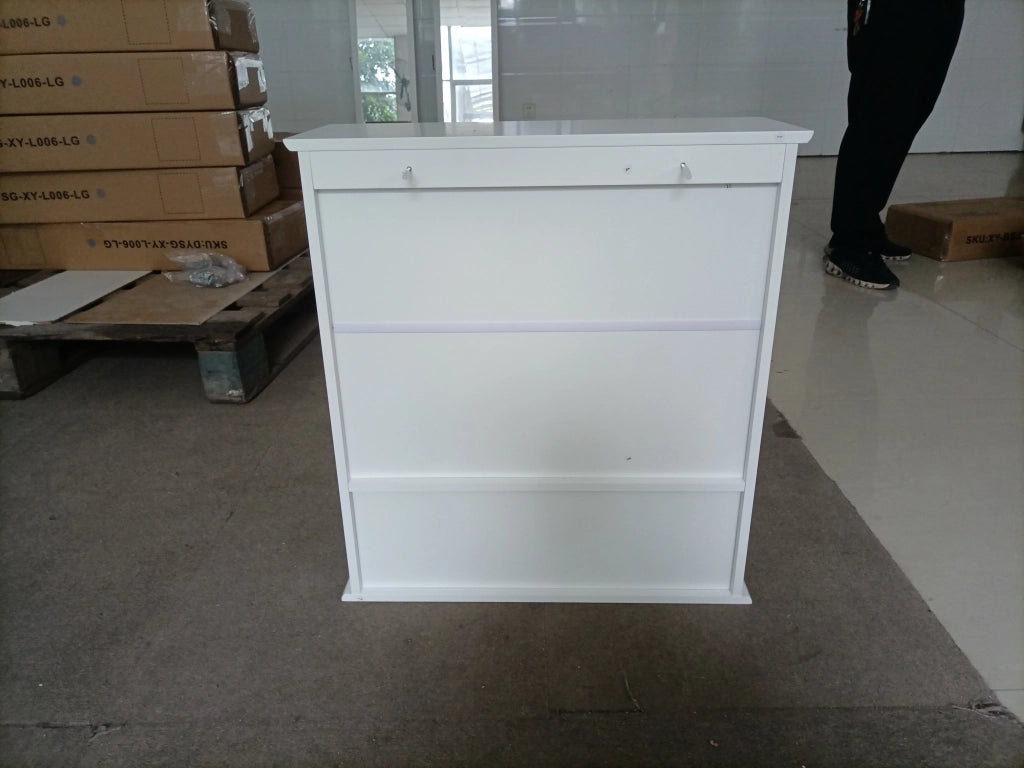 Mobiletto bagno con specchio bianco da parete, con ripiani regolabili e vano portaoggetti