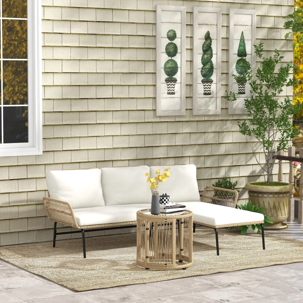 Set Divano Giardino in PolyRattan ¨C Zephmum ¨C Naturale + Bianco 122x79x75 cm