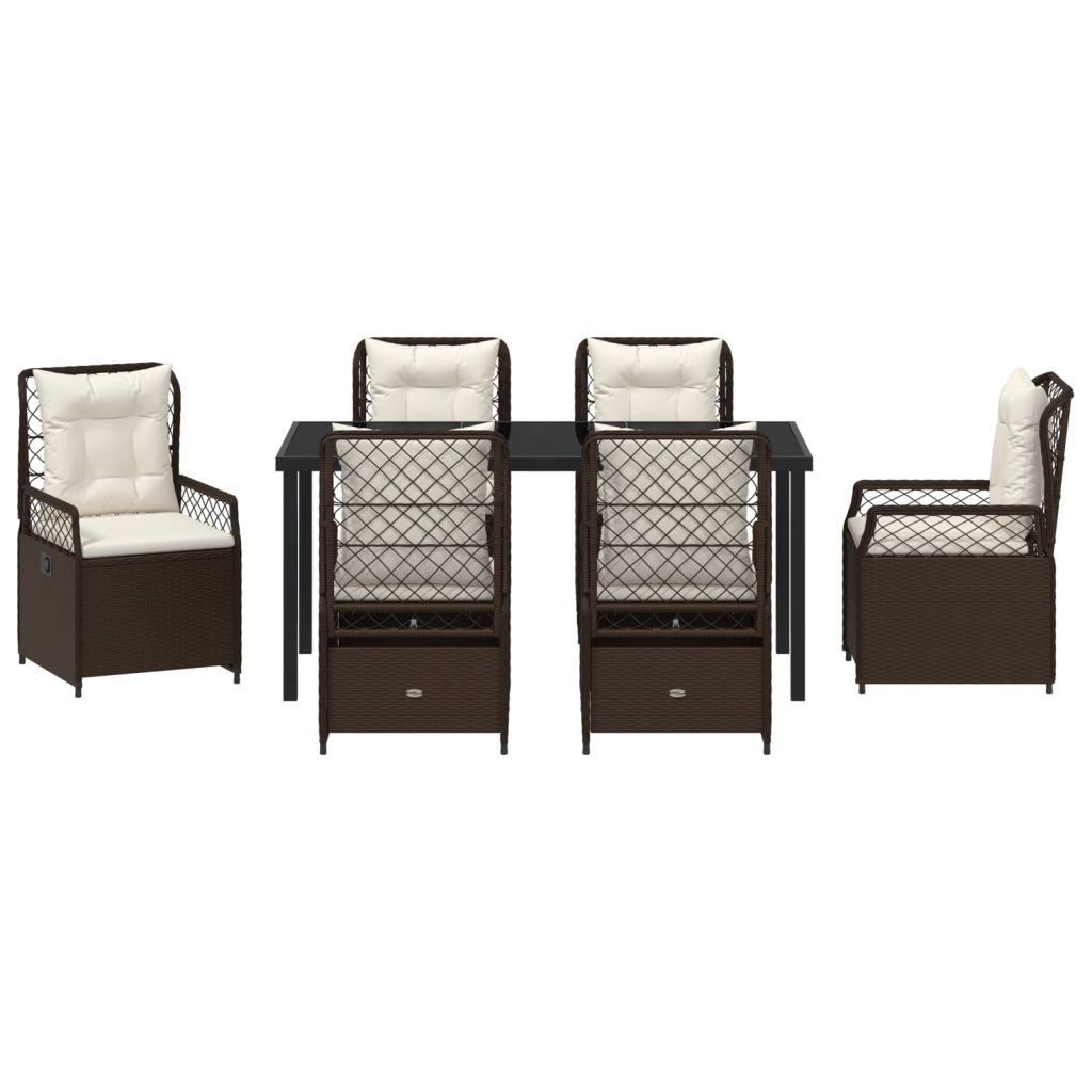 Set da Pranzo da Giardino 7 Pezzi Marrone Polyrattan