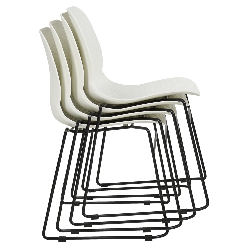 Set di 4 sedie da pranzo Bianco Impilabili in plastica Gambe in acciaio nero Sedia da conferenza Design scandinavo moderno contemporaneo Sedute per la sala da pranzo