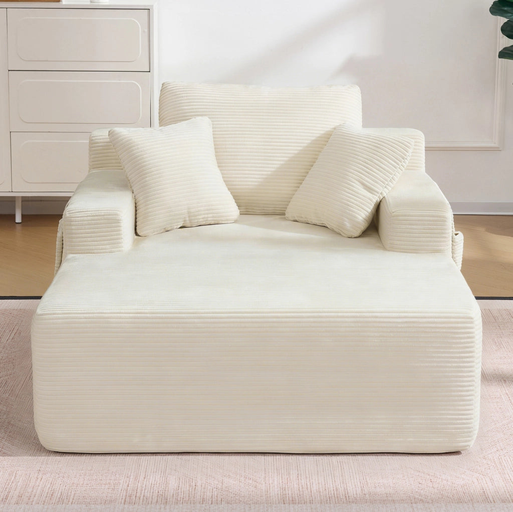 Divano compatto in velluto a coste beige con tasche laterali HOMVRA
