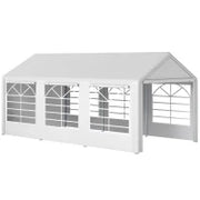 Gazebo da Giardino 6x3 m con Finestre Laterali, 3 Stanze e Porte a Cerniera, Bianco