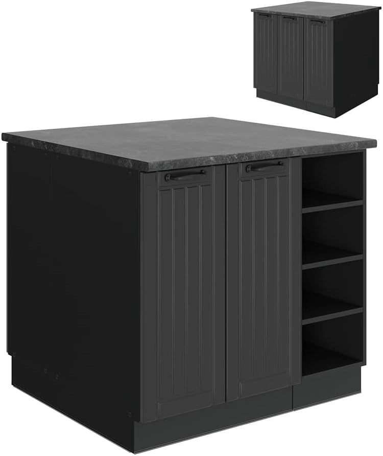 isola cucina Fame-Line, Grigio scuro, 90 cm senza piano di lavoro, adatto per l'espansione con moduli aggiuntivi compatibili