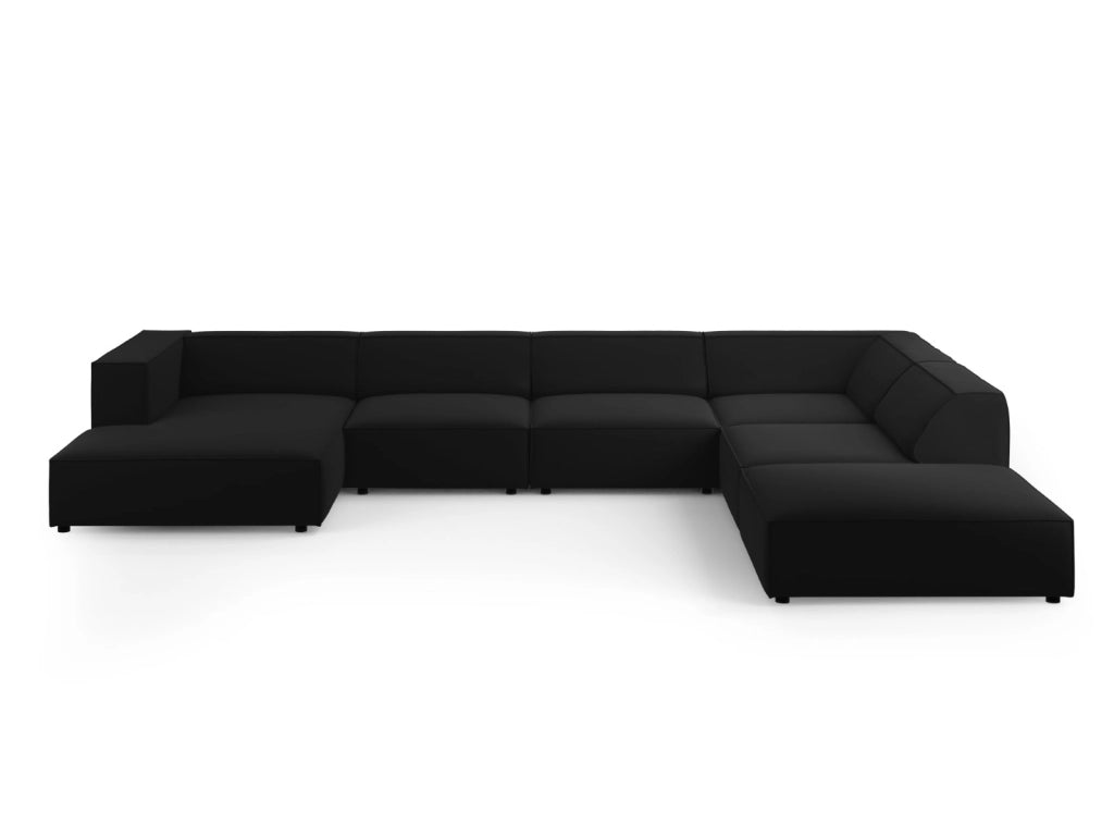 Cosmopolitan Design - Divano panoramico destro "Arendal" 7 posti in velluto nero 