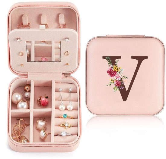 Cassettino per gioielli piccolo - materiale PU - contenitore per gioielli - regalo per donne/ragazze - organizzatore di viaggio - compatto con tasche - scatola per gioielli