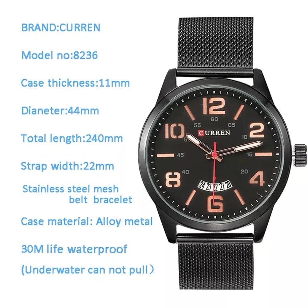 Trade Shop - Orologio Polso Curren 8236 Uomo Analogico Quarzo Military Data Nero Bianc -