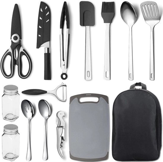 Set di Cucina da Campeggio 15 pezzi - Set di Cucina Portatile per Campeggio e Escursioni