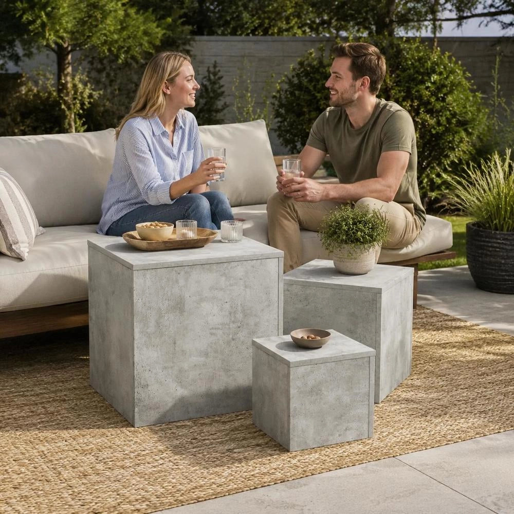 Side Tables, 3-piece Set, Concrete Grey, Wood-based Material