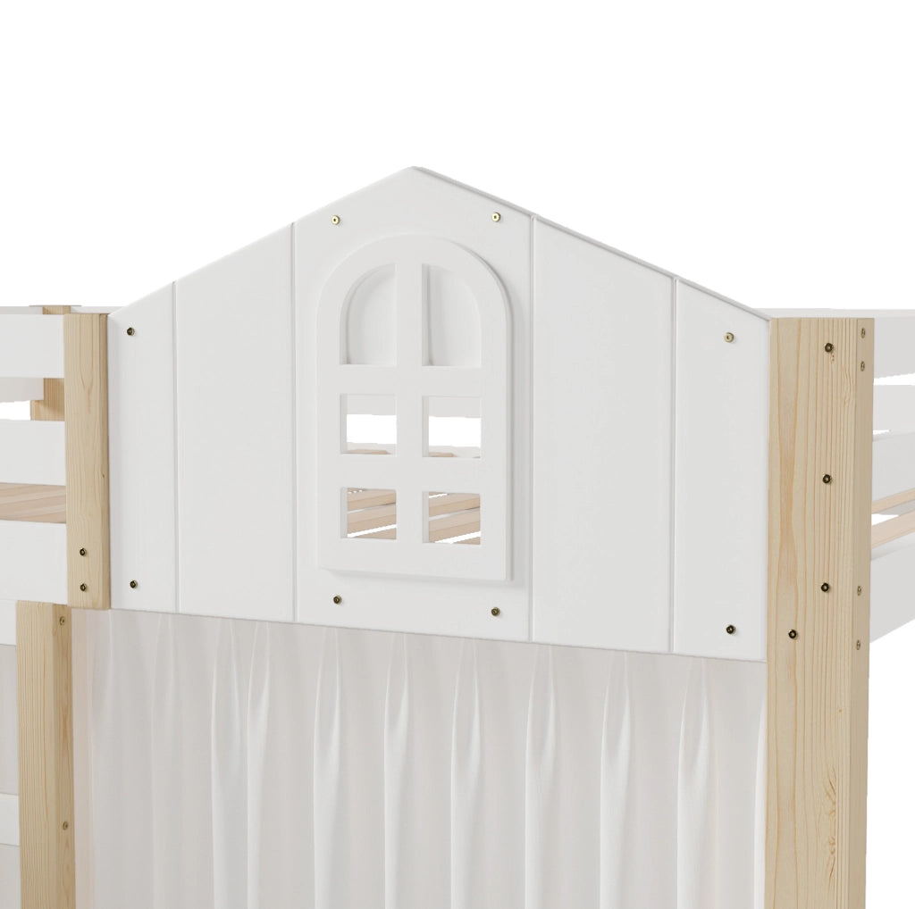 Letto a castello 140x200 cm con LED, scala contenitore e spazio privato