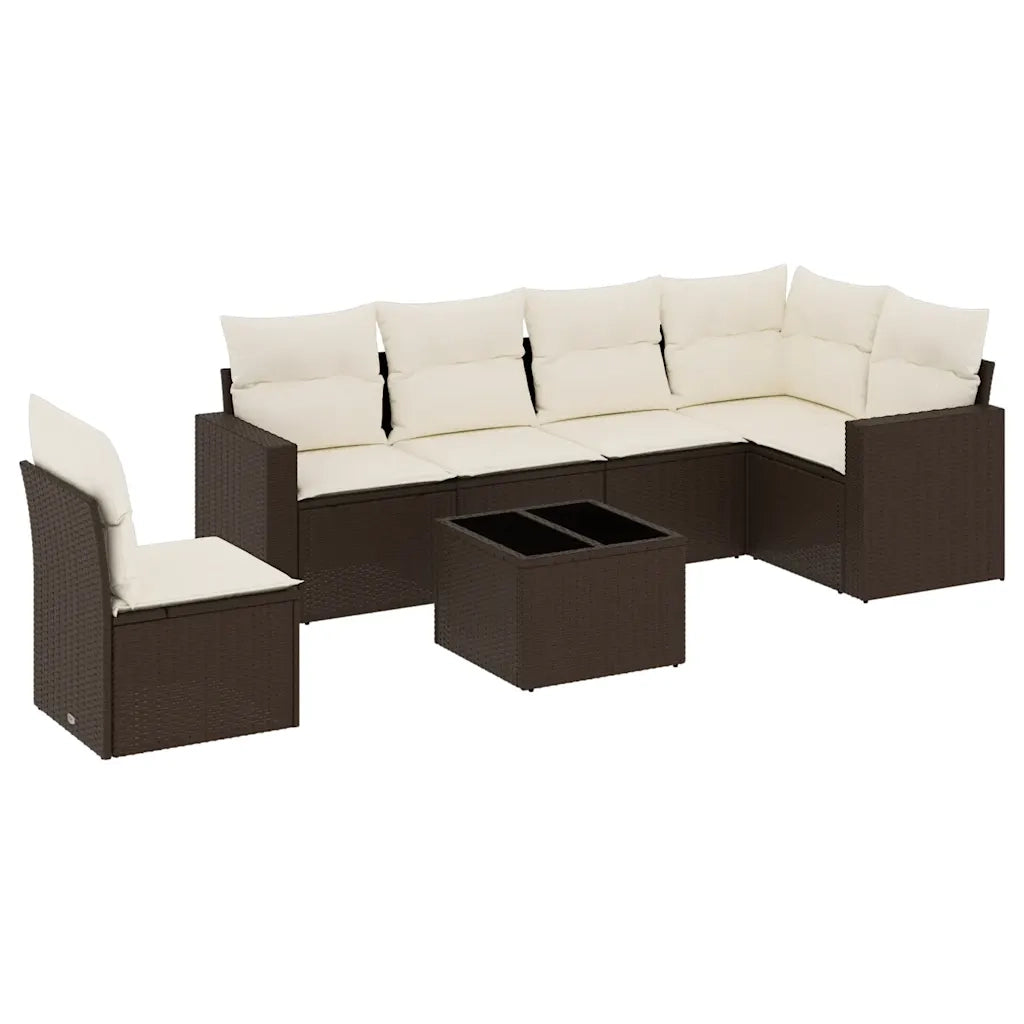 Set Divano da Giardino 7pz con Cuscini Marrone in Polyrattan 3219033