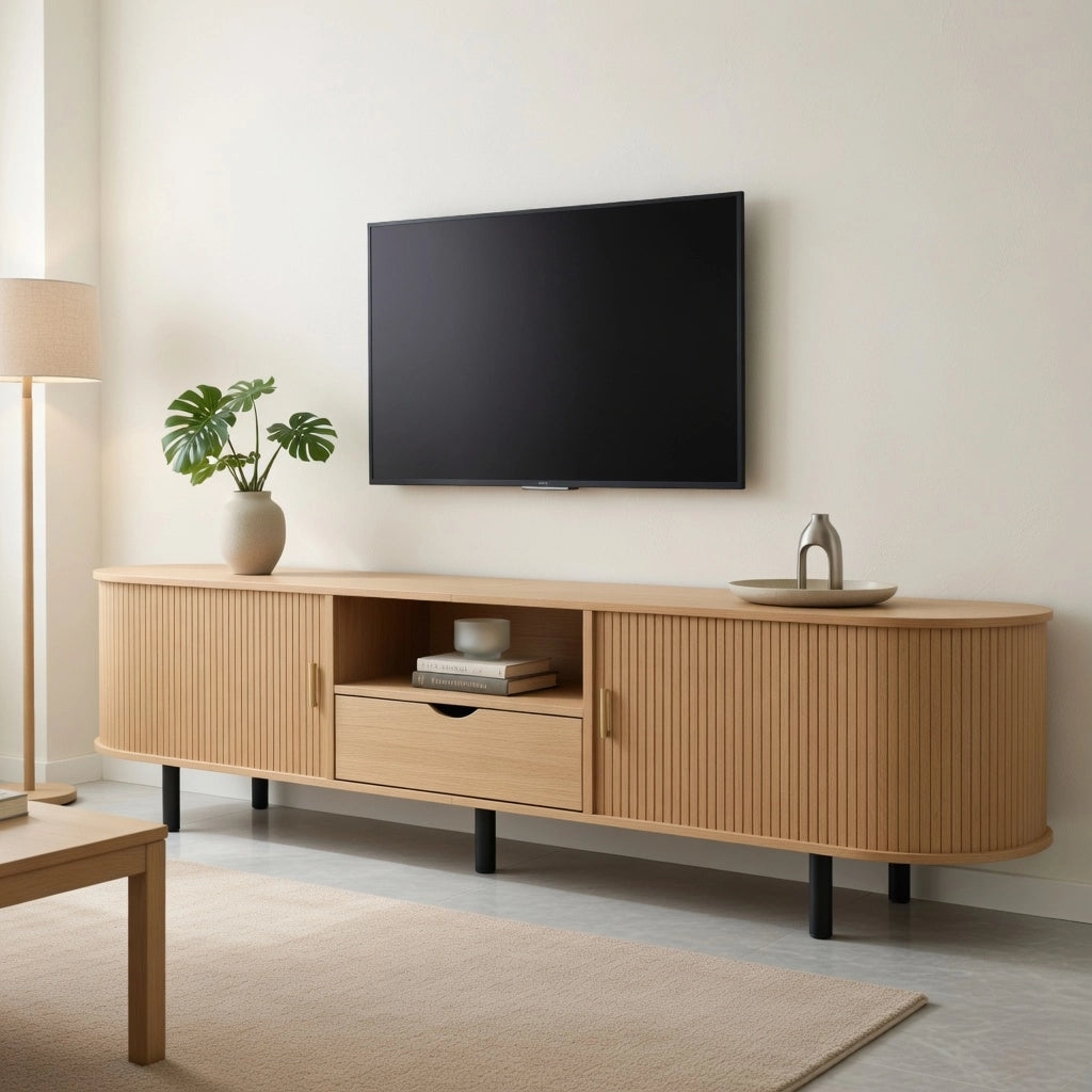 Lowboard per TV naturale in MDF lungo 175 cm