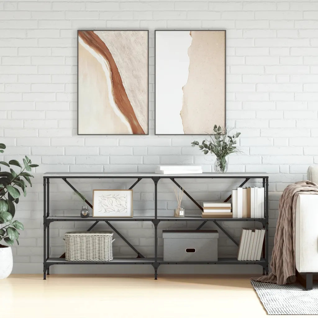 Tavolino Consolle | Tavolo d'Ingresso Grigio Sonoma 160x30x75cm in Legno Multistrato e Ferro