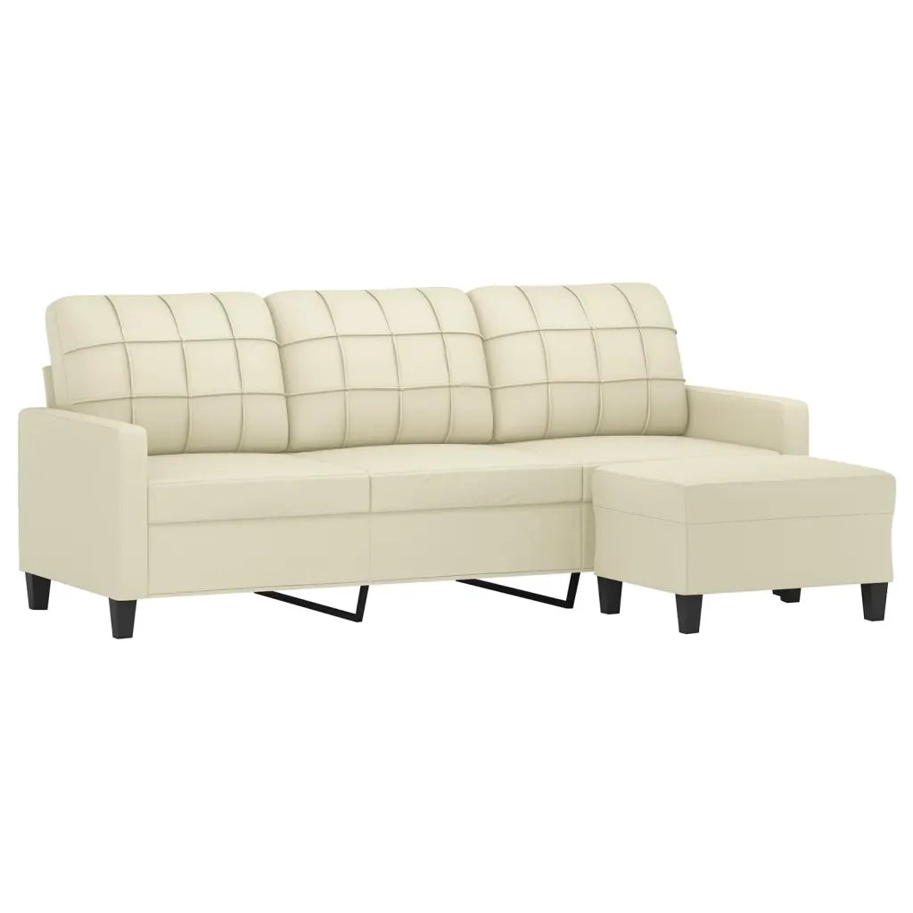 Divano | Divano da soggiorno | Sofa a 3 Posti con Poggiapiedi Crema 180 cm in Similpelle
