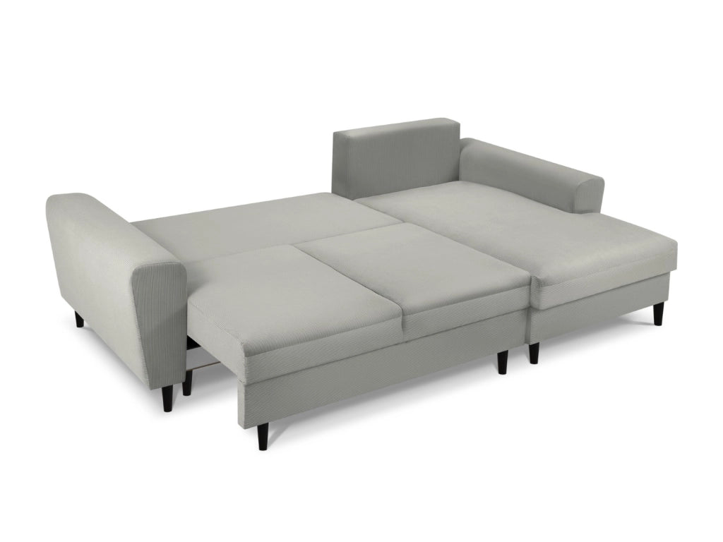 Cosmopolitan Design - Divano convertibile angolare destro con box "Kyoto" 4 posti in velluto a coste grigio chiaro 
