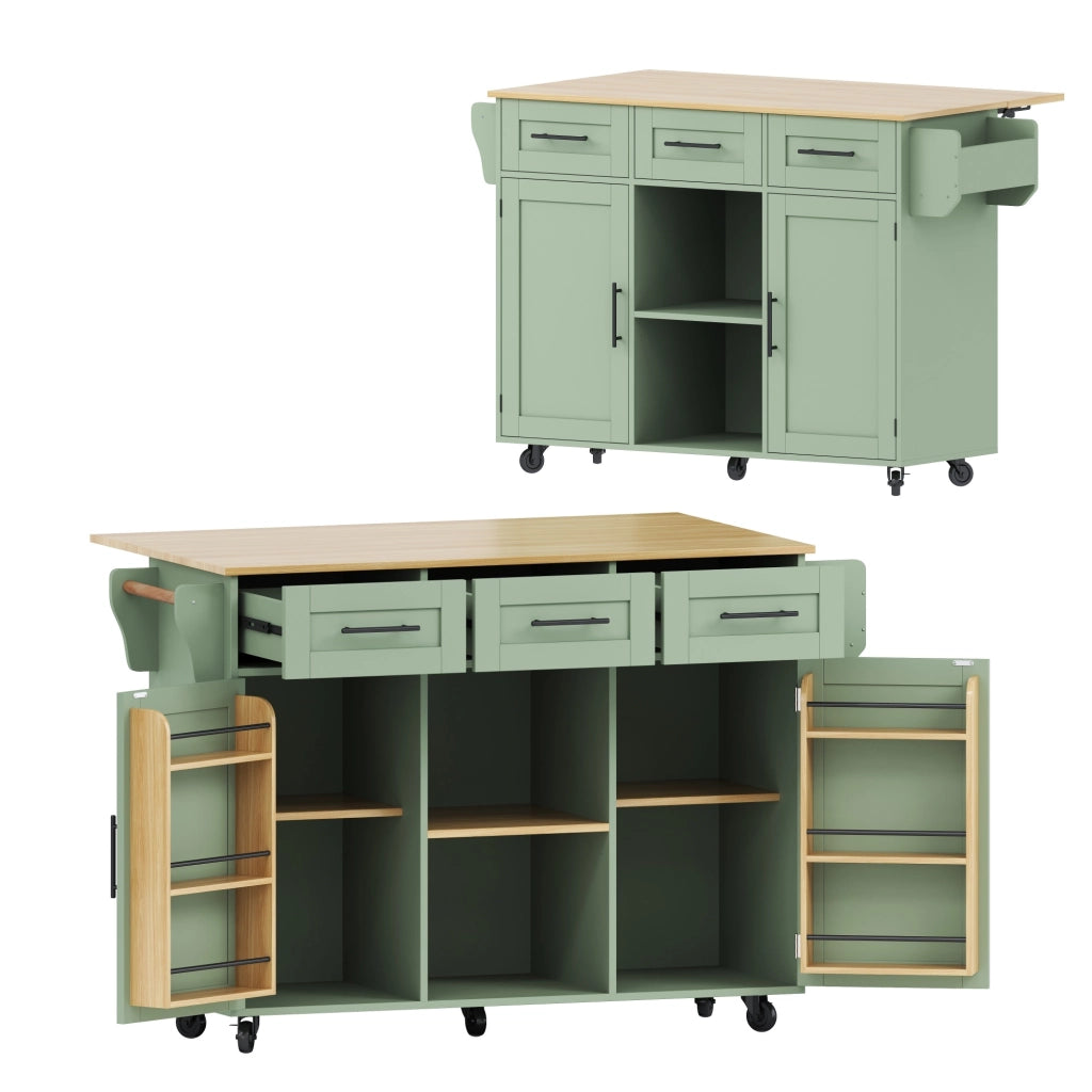 Carrello da cucina con 3 cassetti e 3 vani; piano pieghevole e porta asciugamani; per cucina; verde antico
