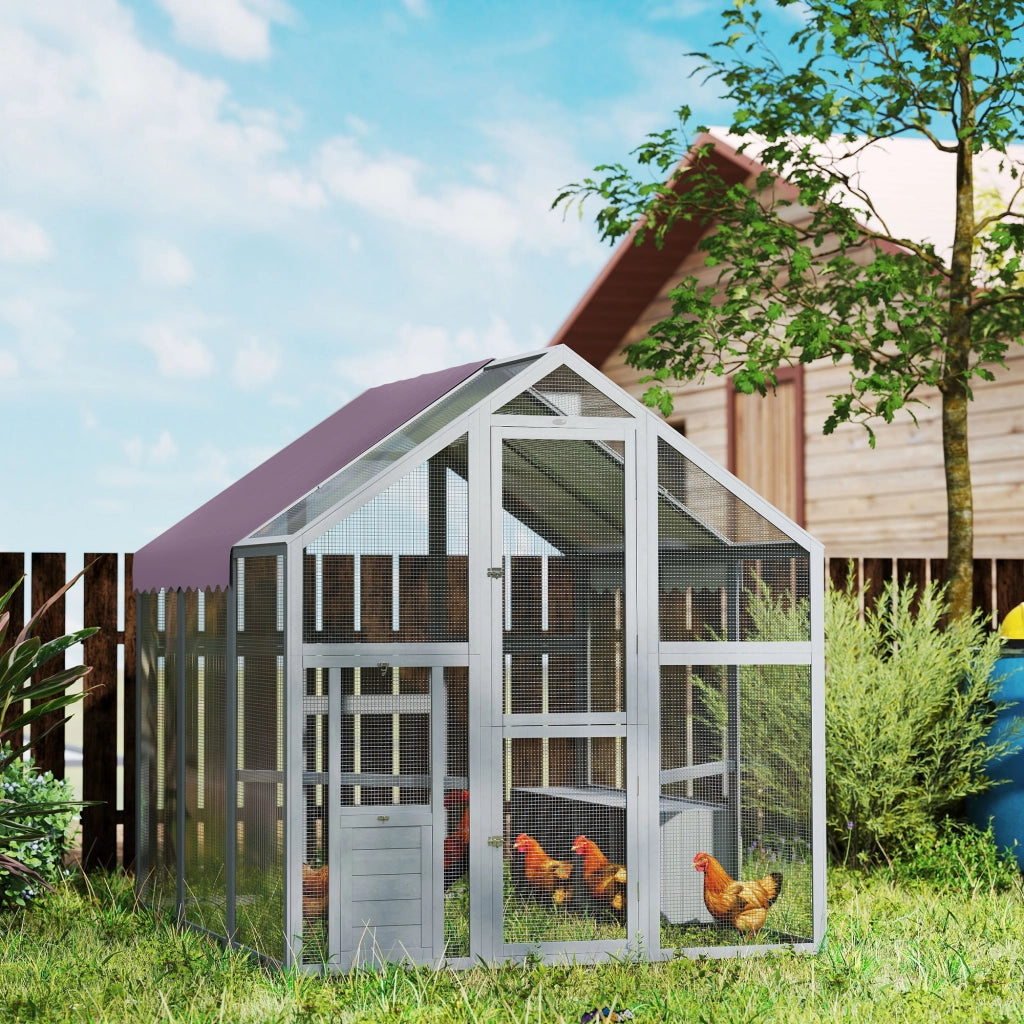 Pollame Recinto per Galline con Tetto Impermeabile 2 Nidi 2 Trespoli ¨C zephmum ¨C Grigio 170x180x180 cm