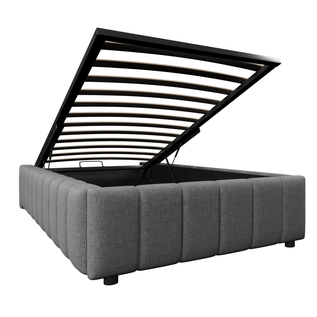 Letto singolo imbottito 90x200 cm grigio con contenitore idraulico in lino e MDF