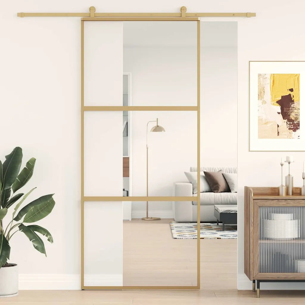 Porta Scorrevole Dorata 90x205 Vetro Trasparente ESG Alluminiocod mxl 107686