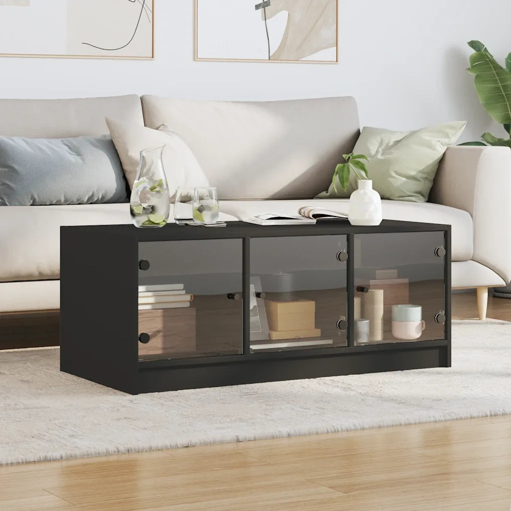 Tavolino da salotto | Tavolino da caff¨¨ | Tavolino da Soggiorno con Ante in Vetro Nero 102x50x42 cm