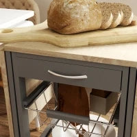 Carrello da Cucina con 3 Cestini, Cassetto e 2 Ribalte, in Legno e Metallo, 37x37x77.5 cm, Grigio e Rovere