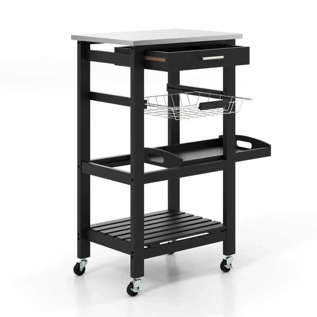 Carrello di servizio su ruote 47 x 39 x 85 cm con pratico e moderno contenitore in acciaio inox nero 20_0017861