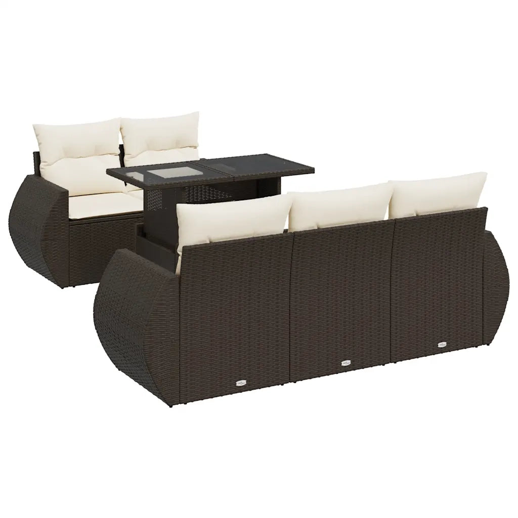 Set Divano da Giardino 6 pz con Cuscini Marrone in Polyrattan 3326574