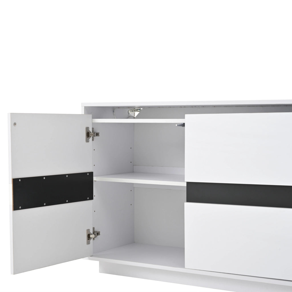 Sideboard 140x40x70 cm con LED e ripiani regolabili in truciolare bianco e nero