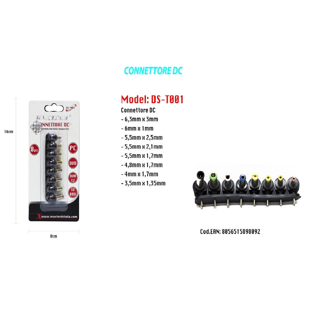 Trade Shop - Spina Connettore Dc Alimentatore Notebook Laptop Universale 8 Pz Maxtech Ds-t001 -