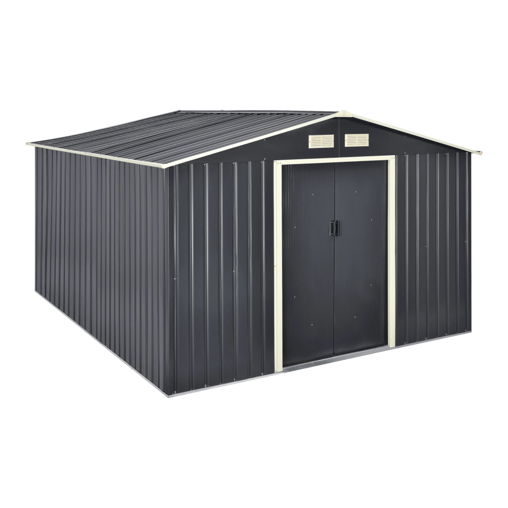 Casetta da Giardino Deposito Attrezzi da Esterno in Lamiera 277x319x192 cm - Grigio Scuro [en.casa]