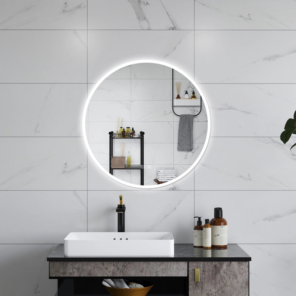 AICA Specchio da bagno 80 x 80 cm, blue tooth, 3 colori, antiappannamento, dimmerabile, interruttore touch, Funzione Memoria