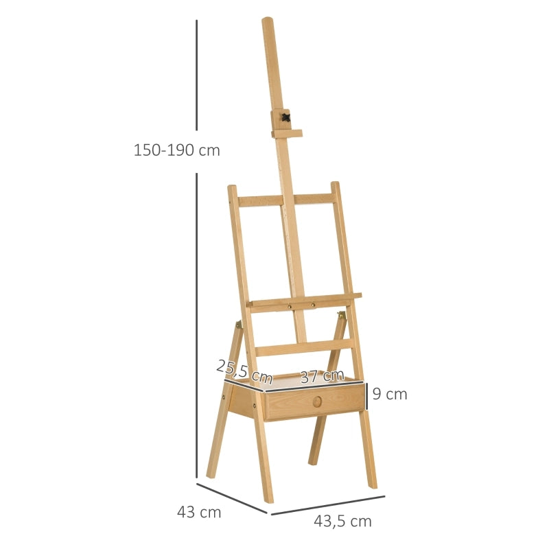 Cavalletto da pittura in legno regolabile con cassetto e struttura pieghevole