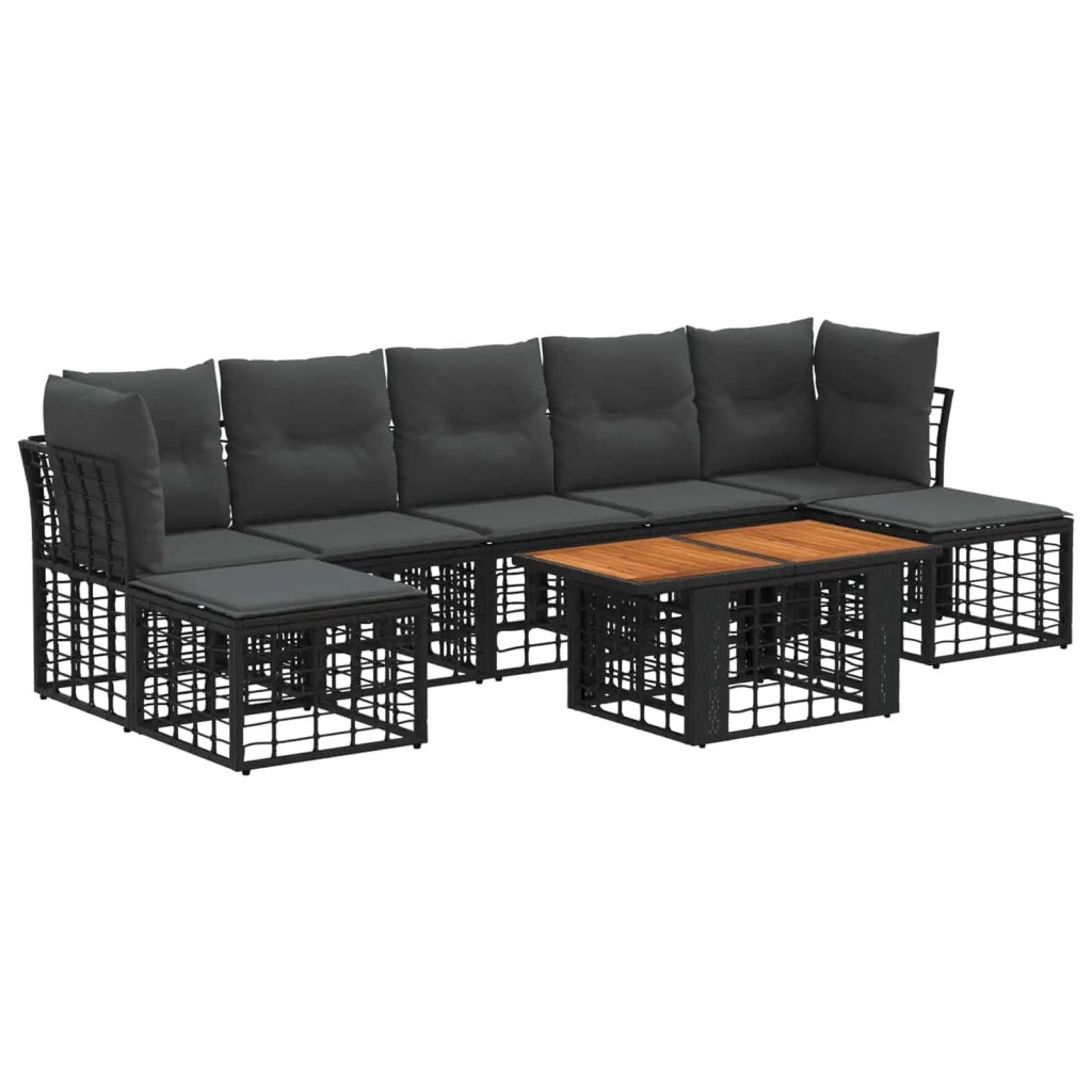 Set Divano da Giardino 8 pz Nero e Grigio scuro polyrattan 3437893