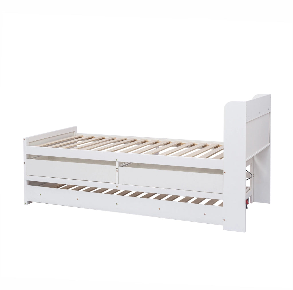 Letto singolo in legno massiccio 90x190 con letto estraibile, 2 cassetti e USB