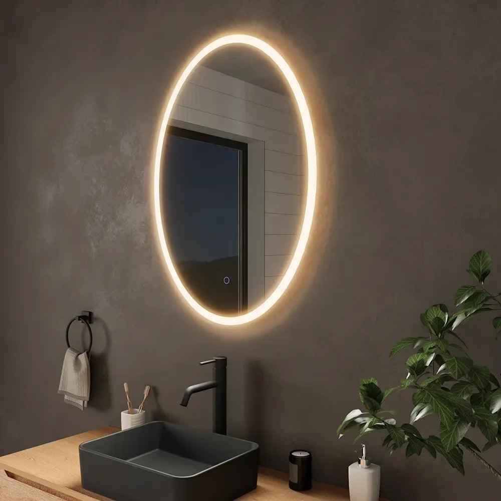 Specchio led ovale 50x70 cm touch screen luce calda/fredda | Leaf