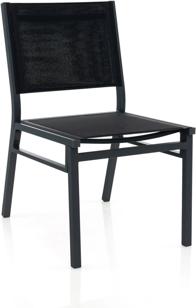 Set di 1 sedie da giardino in tessuto e metallo, per interni ed esterni, sedia da esterno con schienale alto, Desigm Economico, carico di 150 kg, per terrazza, balcone, feste, nero (1)