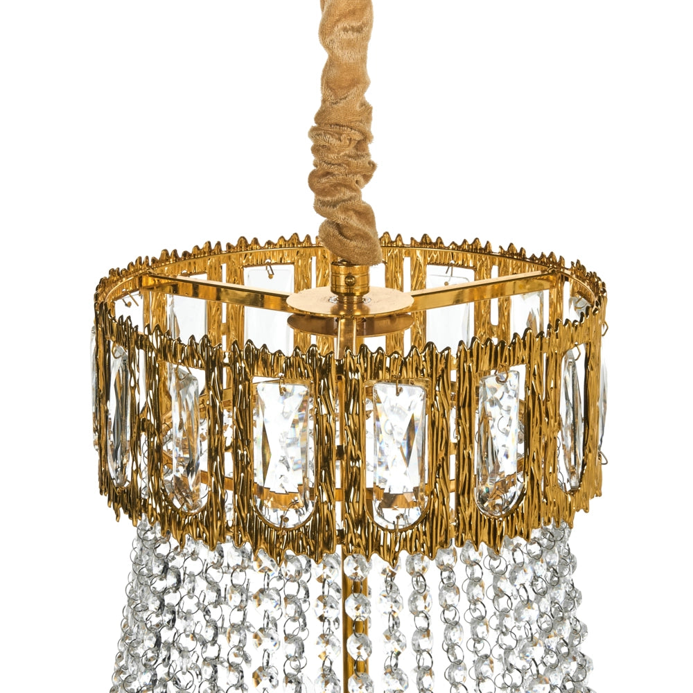 Lampadario con base in metallo dorato e cristalli ⌀ 70 cm Lampada a sospensione Stile glamour Sala da pranzo Soggiorno