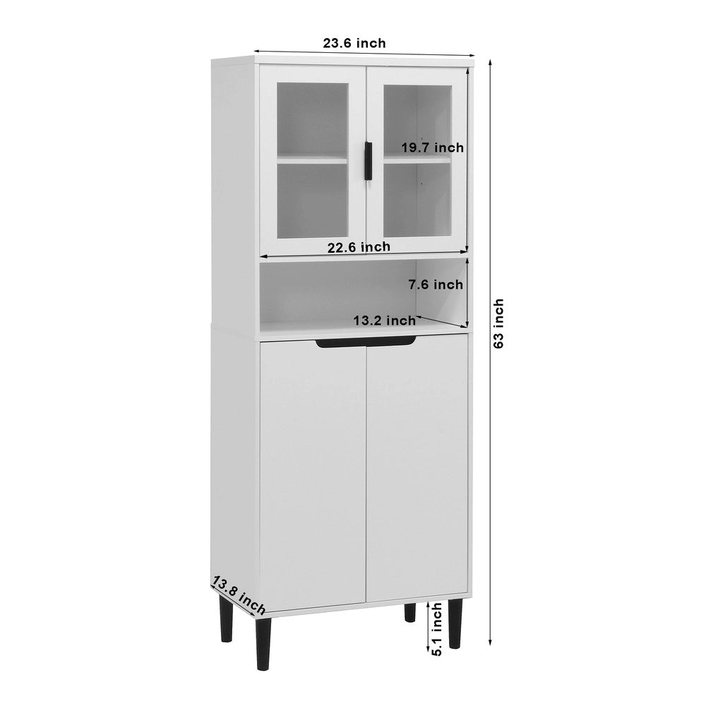 Libreria Alta con Ante in Vetro Temperato ¨C MINIMAL ¨C Bianca, MDF, Ripiani Regolabili, Soggiorno