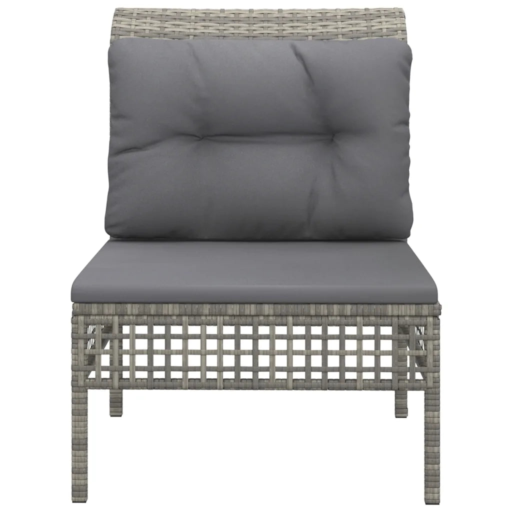 Divano Centrale da Giardino con Cuscino in Polyrattan Grigio
