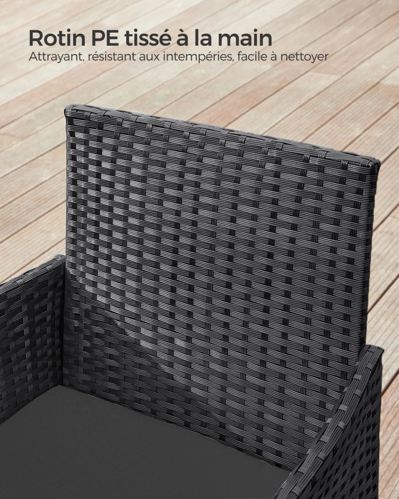 Set di mobili da giardino per esterni superficie in PE intrecciato tavolo e sedie per patio giardino balcone nero 12_0007391
