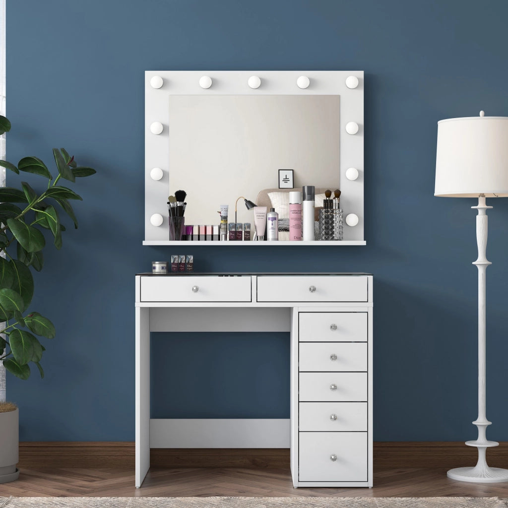 Tavolino da toilette "Kona" con specchio in legno - 90 x 44 x 80 cm - Bianco