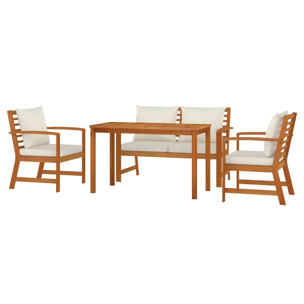 Set da Pranzo Giardino 4pz con Cuscini Legno Massello di Acacia 3154978