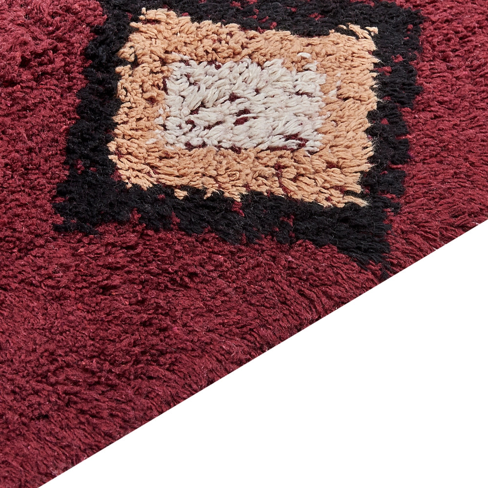 Tappeto in cotone con nappe e motivo a diamante rosso 140 x 200 cm soggiorno camera da letto