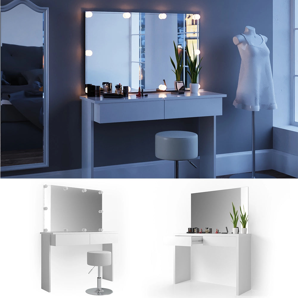 Vicco Tavolo da toeletta Bianco 120 cm con illuminazione LED e sgabello