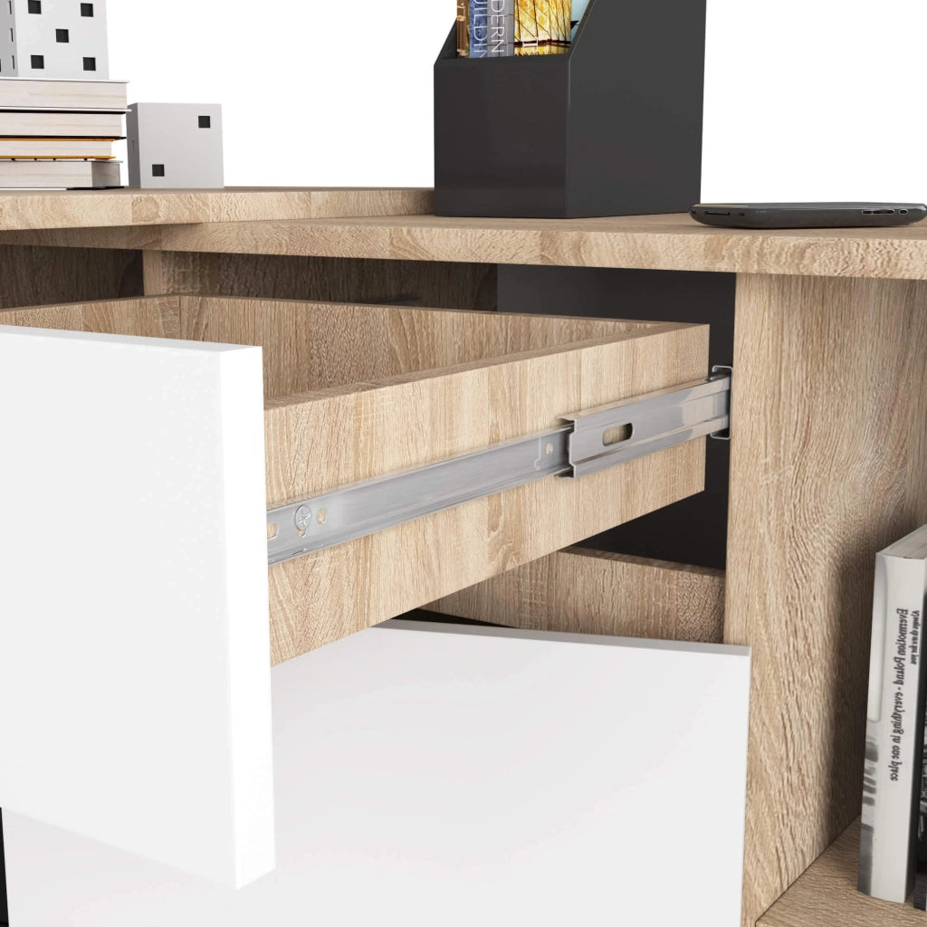 Scrivania angolare AKORD B17 Sonoma Quercia 120 cm 1 anta 1 cassetto inserto frontale Bianco 120x126x79 cm