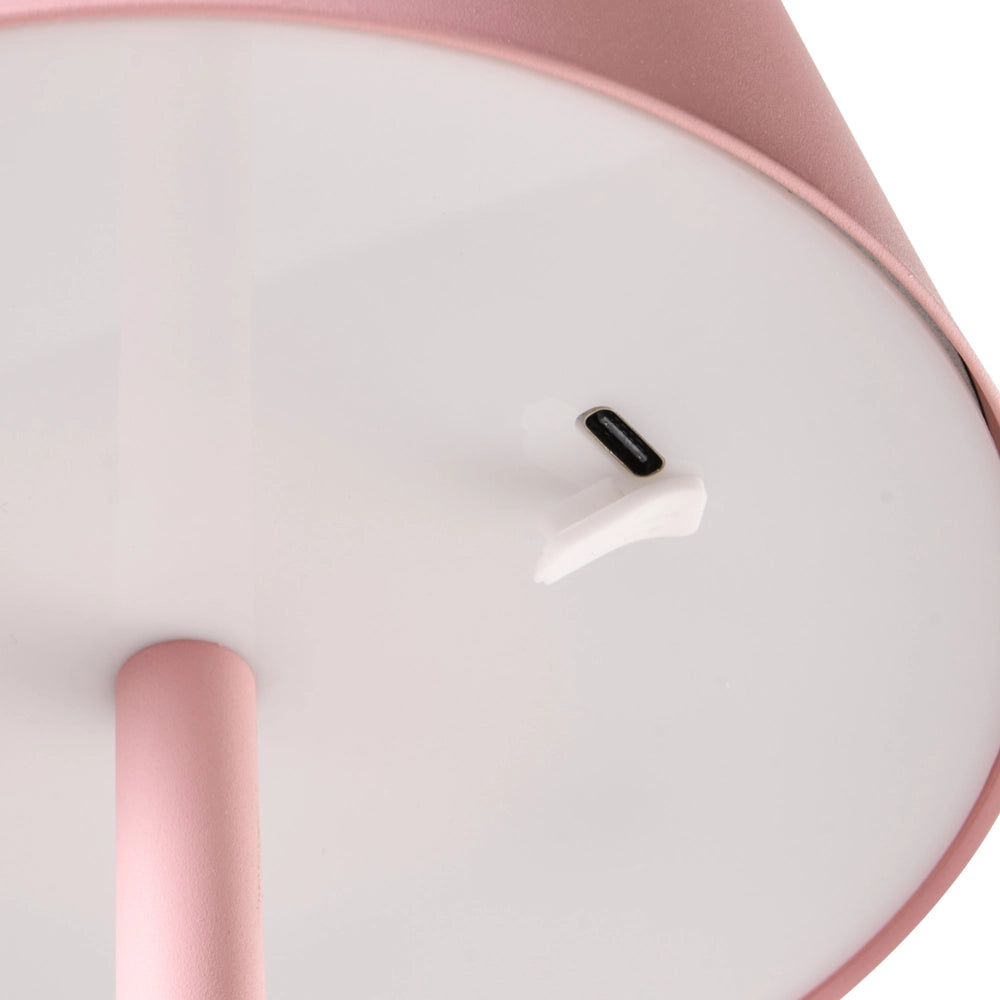 Lampada da tavolo wireless rosa in metallo da interno ed esterno con porta USB C ricaricabile