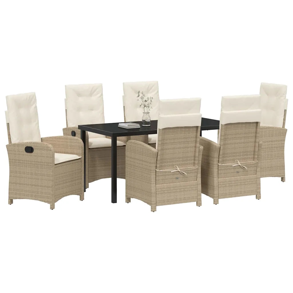 Set da Pranzo per Giardino con cuscino 7 pcs Beige polyrattan
