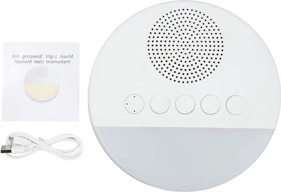 Apparecchio di Rumore Bianco 3 Velocità con Programmazione del Sonno Portatile con 20 Suoni di Rilassamento Naturale Non Ripetibili per il Sonno del Bambino - Lampada da Tavolo con Funzione di Riscaldamento - Caricabile via USB.