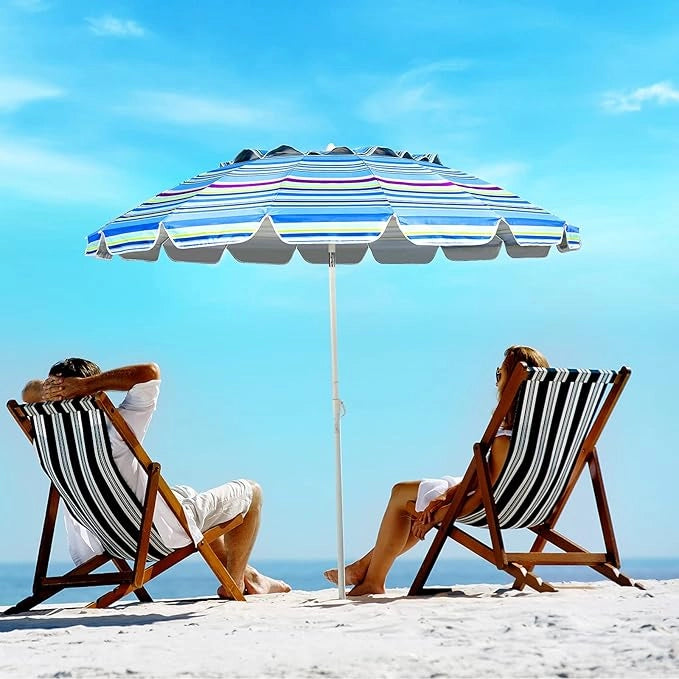 Ombrellone da Spiaggia 2,43 m, Ombrellone Portatile da Esterno con Borsa di Trasporto, con Protezione Solare, Ideale per Spiaggia, Balcone, Giardino（Blu)