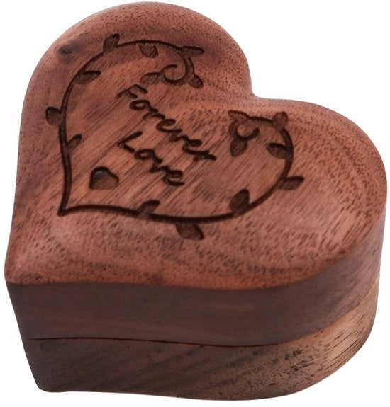 Cassa per Anelli con Forma a Cuore - Organizzatore per Gioielli in Legno - Scatola per Anelli di Fidanzamento - Custodia per Anelli di Matrimonio - Ecologico - Interno in Velluto - Scatola per Gioielli