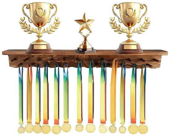Medaille e Trofeo Sostegno a Doppio Livello - Legno/Metallo - 22 Haken - 38x9x18,2 cm